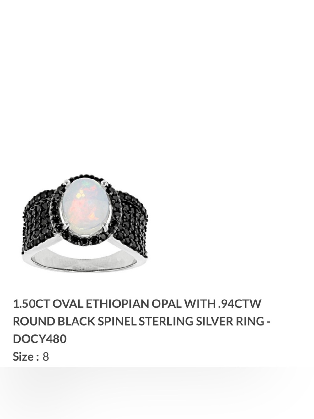 Sterling Silver Ethiopian Opal Ring with Black Spinel Accents